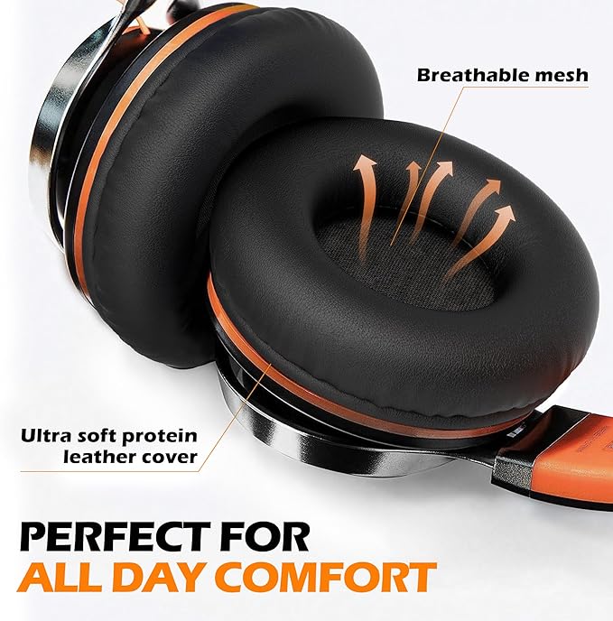 Kids Headphones, Headphones Wired with Microphone and Volume Control Folding Stereo Corded On-Ear 3.5mm Headset for Boys Girl Cellphones Tablets Chromebook Laptop Computer (Black/Orange)