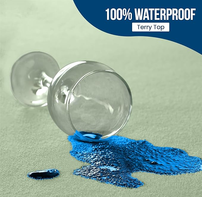 Utopia Bedding Waterproof Mattress Protector King Size, Premium Terry Mattress Cover 200 GSM, Breathable, Fitted Style with Stretchable Pockets (Sage)