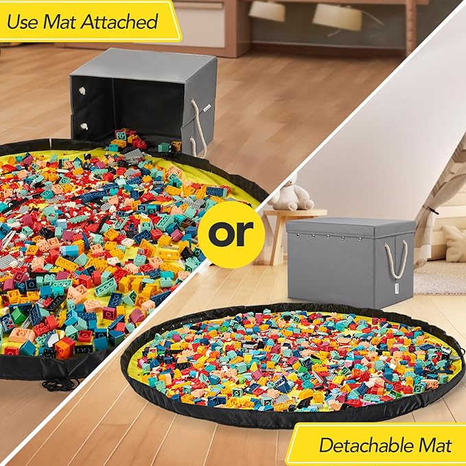 Kids Toy Box Chest Storage with Lid and Big Play Mat for Boys and Girls,Collapsible Fabric Toy Building Bricks Storage Container Organizer Bin with Rug for Playroom and Nursery Organization