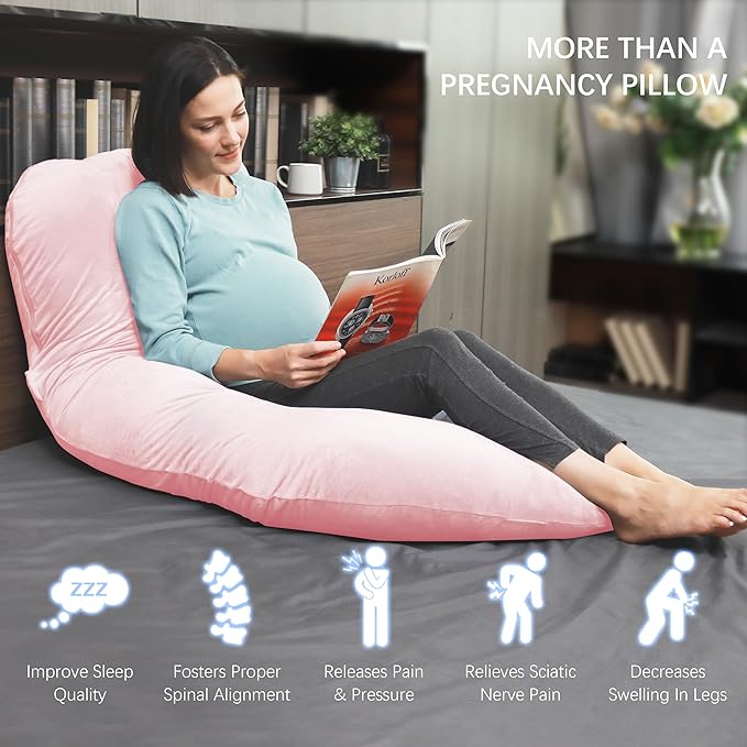 MOON PARK Pregnancy Pillows for Sleeping - U Shaped Full Body Maternity Pillow with Removable Cover - Support for Back, Legs, Belly, HIPS - 65 Inch - Pink