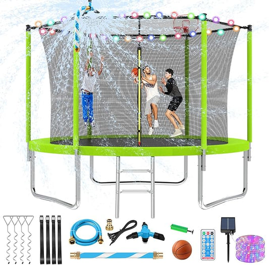 Upgraded 16FT 15FT 14FT 12FT 10FT 8FT Trampoline Outdoor with Basketball Hoop and Net, Capacity for 4-6 Kids and Adults