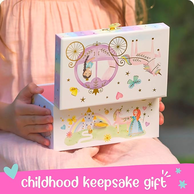 Musical Princess Kids Jewelry Box - Girls Jewelry Box with Mirror, Princess Gifts for Little Girls, Unicorn Toys for Girls Age 4-6