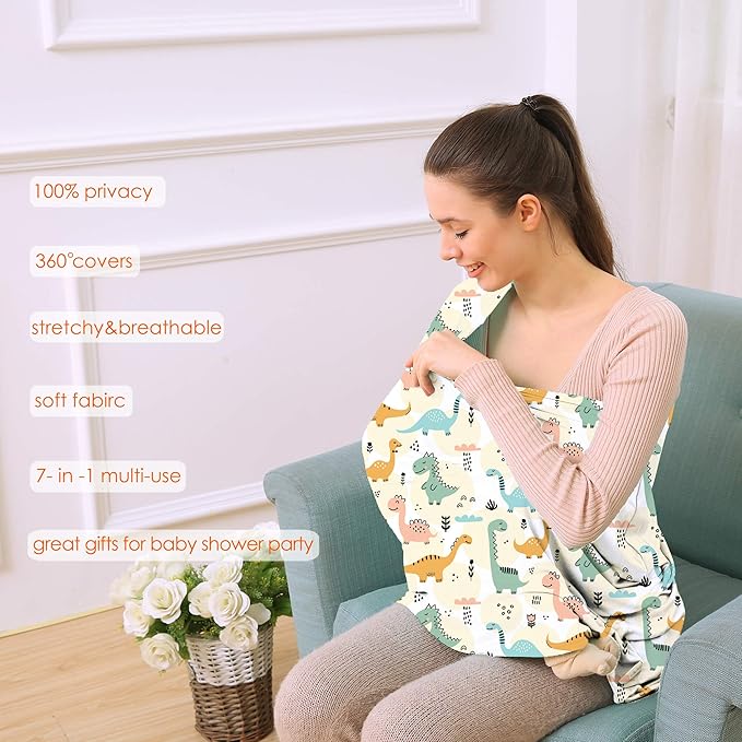 Multi-use Carseat Covers Breastfeeding Cover - Car Seat Covers for Babies, Stretchy Carseat Canopy Cover, Boys and Girls Shower Gifts (Colours Dinosaur)