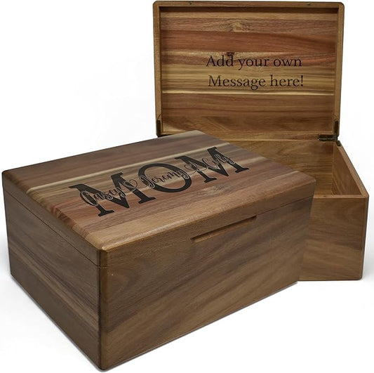 Gifts for Mom Birthday Unique - Wooden Keepsake Box with Names, Personalized Mothers Day Gifts from Son Acacia Wood Storage for Memories, Grandma Keepsake Box, Gift for Mom Bday, 11.5x8.5x5.5 in