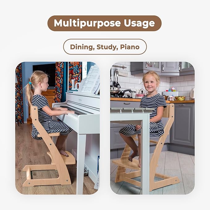 FORNEL Scandinavian Wooden High Chair | The Adjustable Grow-with-Me Chair, A Smart & Affordable Alternative to Stokke Tripp Trapp | Natural Wood Finish