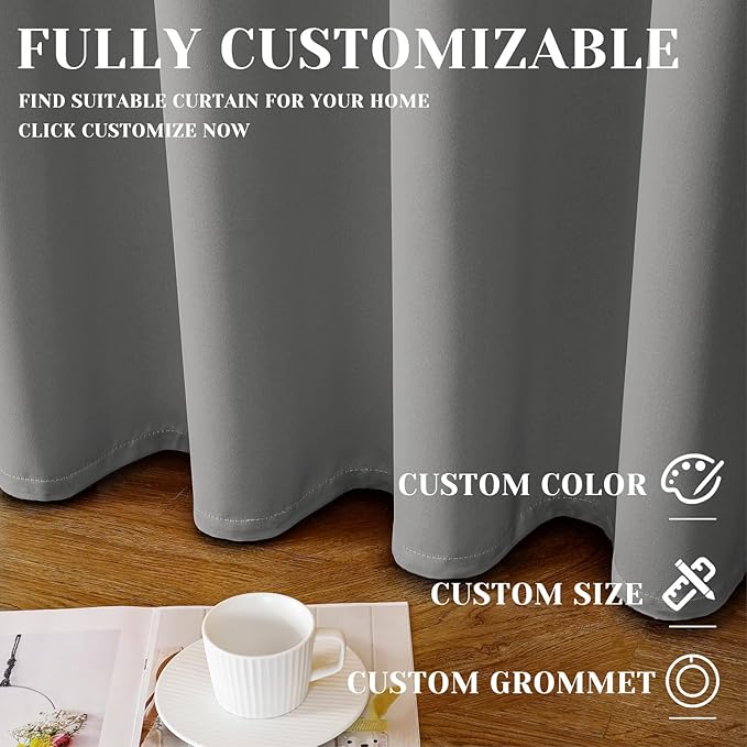 ChrisDowa Custom 100% Blackout Curtains for Bedroom with Black Liner, Double Layers Total Blackout Thermal Insulated Grommet Window Curtains 1 Panel (Custom Size and Color)