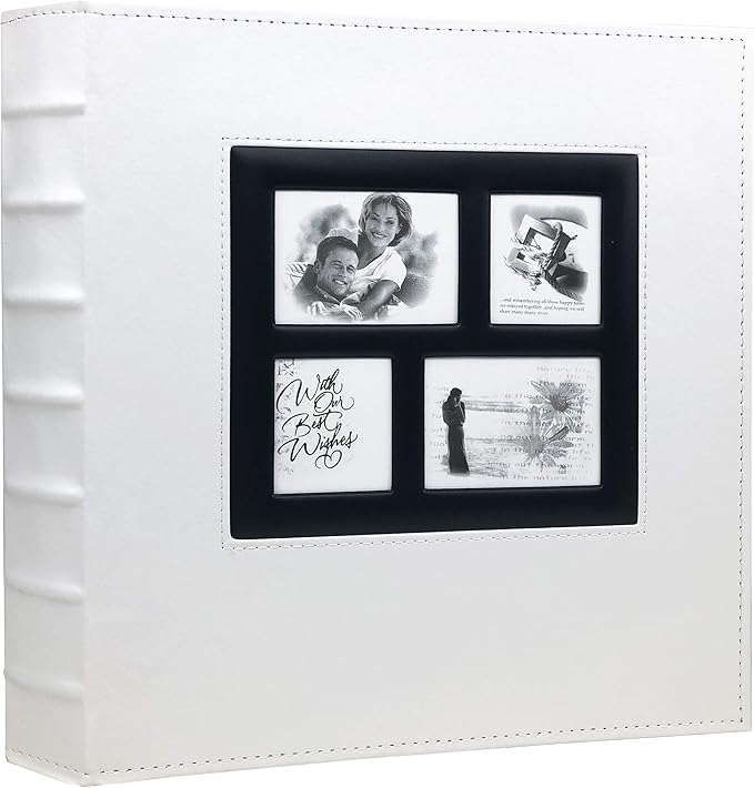 RECUTMS Photo Album 4x6 Holds 500 Photos Black Pages Large Capacity Leather Cover Wedding Family Baby Photo Albums Book Horizontal and Vertical Photos (White)
