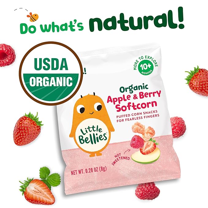 Little Bellies Organic Softcorn Variety Pack, Apple & Berry and Banana (Pack of 18 x 0.28 oz Individual Packs)