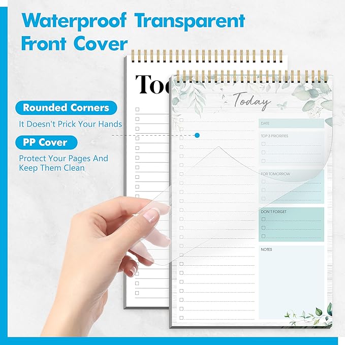 2 To Do List Notepads, Daily Planner Notebook with Tear-off Design, Undated Writing Organizer for Daily Tasks and Goal, Coiled Task Track Checklist Productivity Pad for Office, Classroom, Home, School