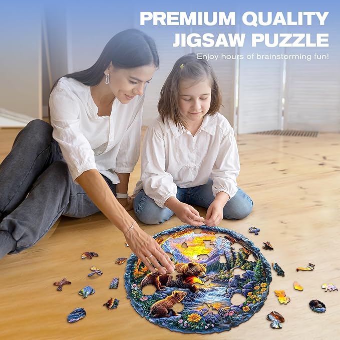 Wooden Puzzles for Adults and Kids - Bear Family Wooden Jigsaw Puzzle - Unique Animal Shaped Wood Puzzles Adult - Creative Birthday Gift Family Game 290pcs
