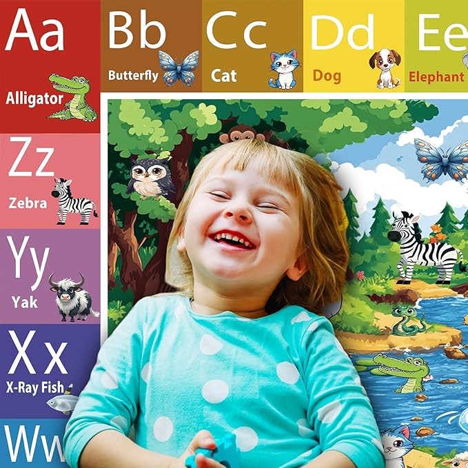 ABC Rug for Kids Room, ABC Baby Mats for Floor Toddlers, Alphabet Play Mat Elementary Preschool Kid's Rugs with Animal Illustrations - (78.7X59 Inches)