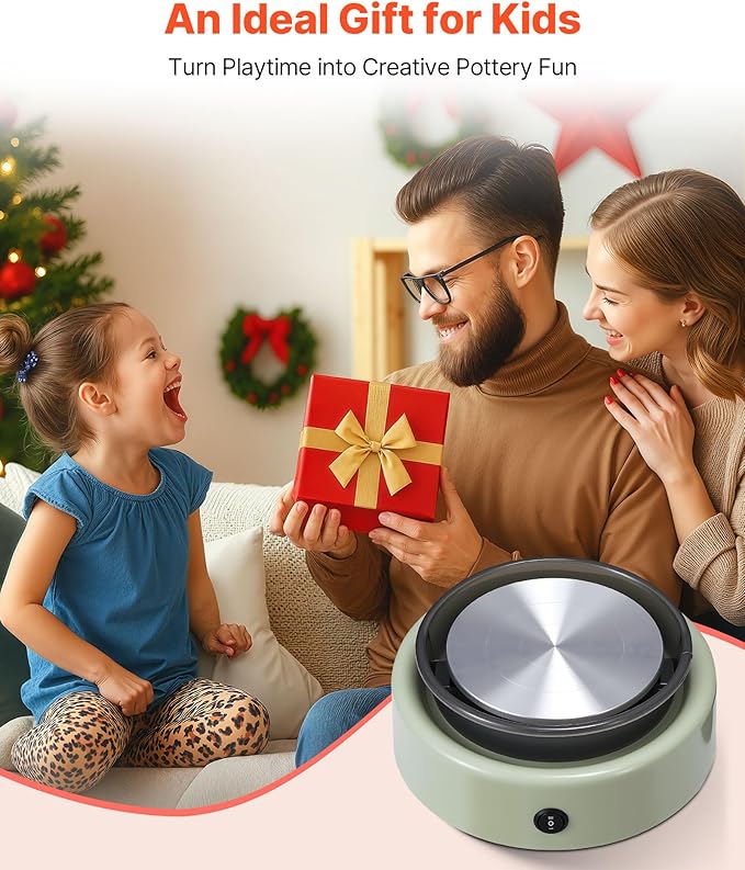 VEVOR Mini Pottery Wheel, 6 inch Turntable, Forward and Reverse Rotation, Adjustable Speed, Electric Clay Wheel for Kids and Beginners, with Shaping Tools, for Home DIY, Pottery Classes, Green