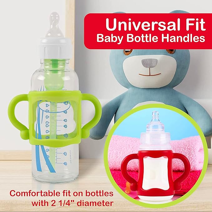 TonGass (6-Pack) Bottle Handles for Dr Brown Baby Bottles with Easy Grip Handles to Hold Their Own Bottle - BPA-Free Soft Silicone (Blue Green Red White Pink Orange, Narrow)