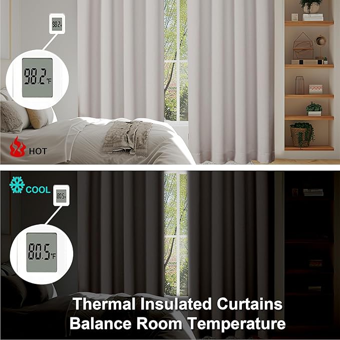 Simplebrand Ava Natural Blackout Curtains for Bedroom 90 Inches Long 2 Panels Set, Solid Privacy Energy Saving Living Room Window Treatment Curtains Blackout Drapes, W40 x L90 Inch, Natural
