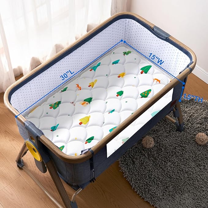 Baby Bassinet Mattress 30 x 15 inches- Firm Support and Comfort Premium Foam,Noiseless and Odorless,Hypoallergenic Small Crib Mattress, Fits Moses Basket, Dual Sided with Soft Breathable Fabric