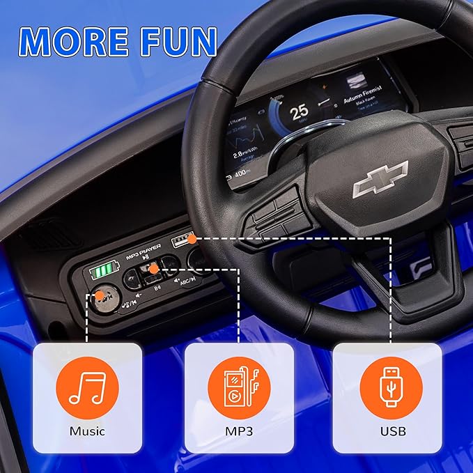 Qaba 12V Kids Ride on Truck, Chevrolet Silverado EV RST Licensed Electric Car with Parent Remote Control, Back Storage, Spring Suspension, Soft Start, Auxiliary Wheels, LED Lights, Music, MP3, Blue