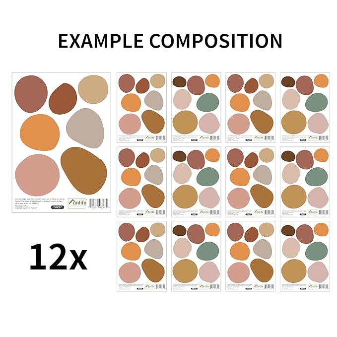 Boho Polka Dot Wall Decals 84 PCS, Boho Wall Sticker for Girls Room Living and Playroom Nursery, Removable Wall Decals Kids Room Decor Vinyl Murals DIY Cute Decorations (12 Sheets)