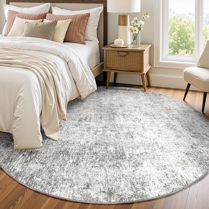 Washable Area Rugs 8ft Non-Slip Modern Abstract Soft for Living Room Entryway Bedroom Nursery, Print Pattern, Gray White Grey