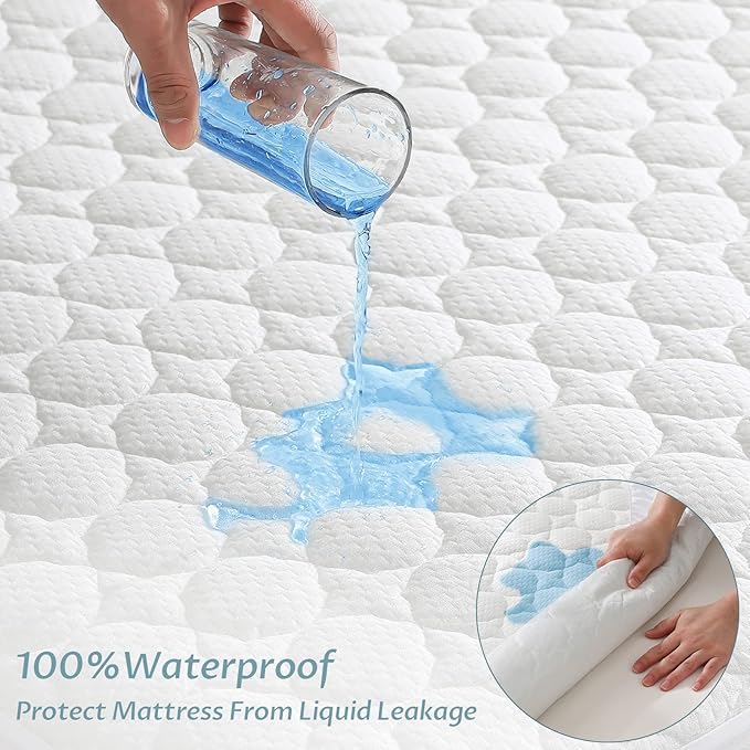 Queen Size Waterproof Mattress Protector Fitted Quilted Mattress Pad Cover with Deep Pocket Up to 18''