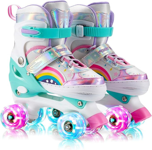 Girls Roller Skates for Kids Beginners 4 Size Adjustable Roller Skates, Light UP 8 Wheels for Girls Roller Skate Fun Illuminating Roller Skate for Kids Boys patines para niñas
