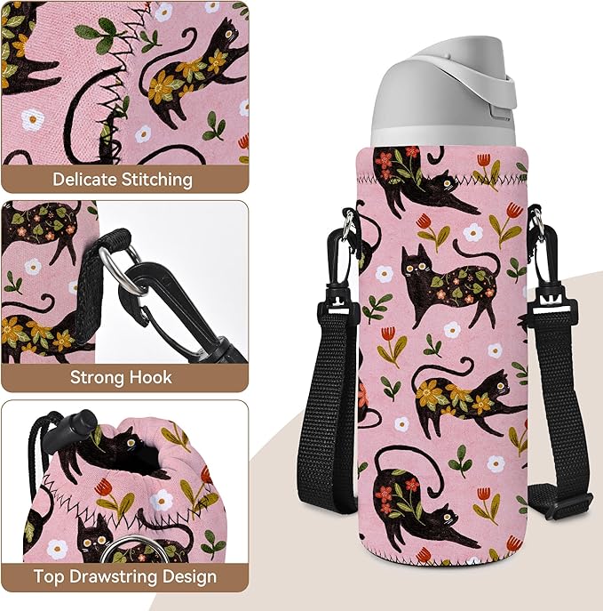 RICHEN Neoprene Water Bottle Carrier Bag with Adjustable Shoulder Strap,Insulated Water Bottle Cover for Stainless Steel/Glass/Plastic Bottles