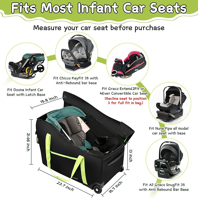 Baby Car Seat Travel Bag Fit Chicco Keyfit 35 and Anti-rebound Bar Base, Doona Car Seat Stroller and Base, Nuna Pipa Travel Bag, Infant Car Seat Bags for Air Travel, Doona Travel Bag