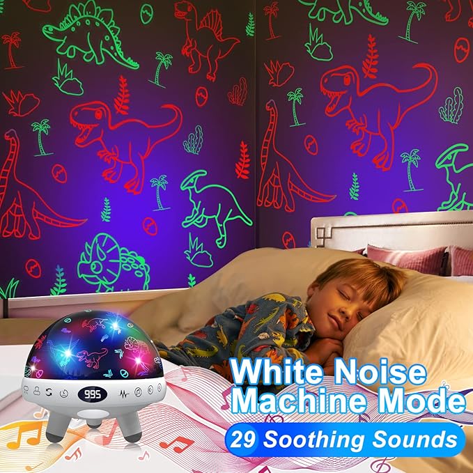 YACHANCE Dinosaur Night Light Projector for Kids with Timer&Remote.Dinosaur Gifts for 1-12 Year Boy.Dinosaur Toys for Kids 5-7 Year Old.Dinosaur Decor for Boys Room.Baby Night Light with 29 Sounds