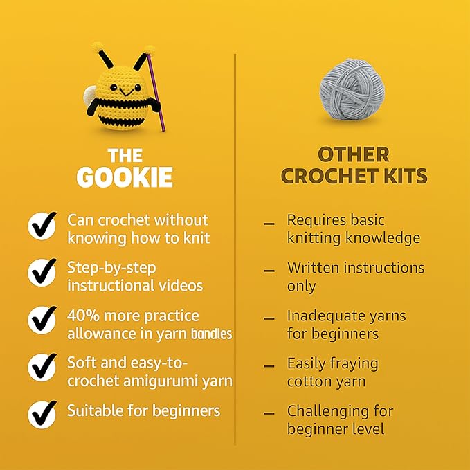THE GOOKIE Amigurumi Crochet Kit for Beginners – DIY Crochet Kit with Yarn, Hook, Eyes & Stuffing – Easy Starter Set with Video Tutorials – Cute Plush Toy Craft Gift for Kids, Teens & Adults (Chick)