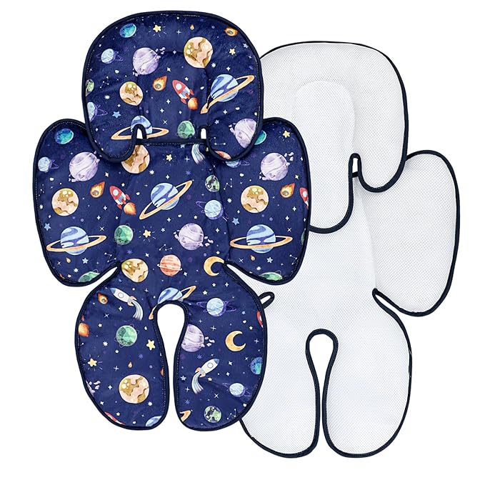 Pea Pod Baby Car Seat Head Support for Newborn, 2 in 1 Infant Car Seat Head Body Support for Boys Extra Soft Breathable Baby Car Seat Cushion Insert for Strollers, Swings, and Bouncers, Blue Space