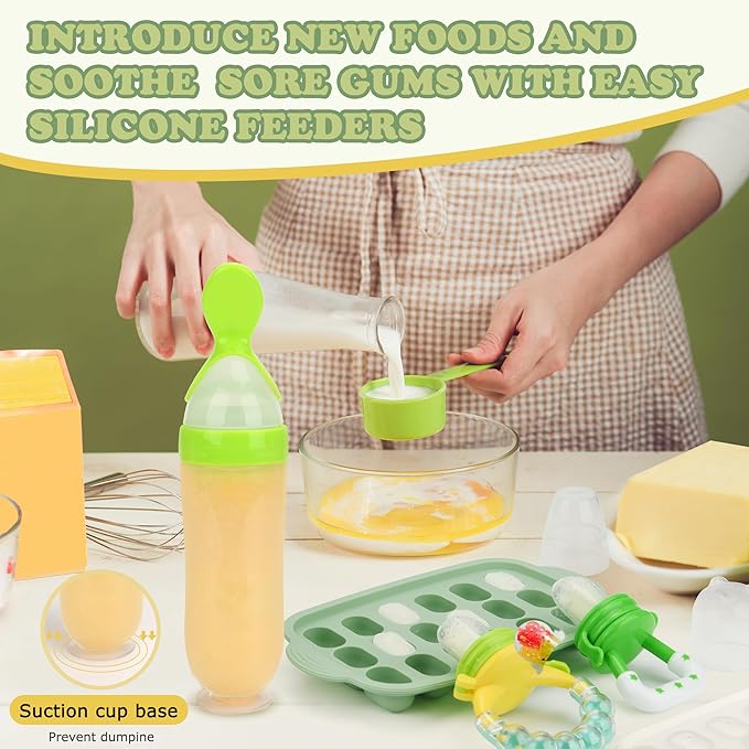 Baby Fruit Feeder & Baby Breastmilk Popsicle Molds-WAJIAYON Silicone Babies Food Freezer Tray Storage Containers, Infant Food Pacifier Feeder and Teether Infant Teething Feeders-Green