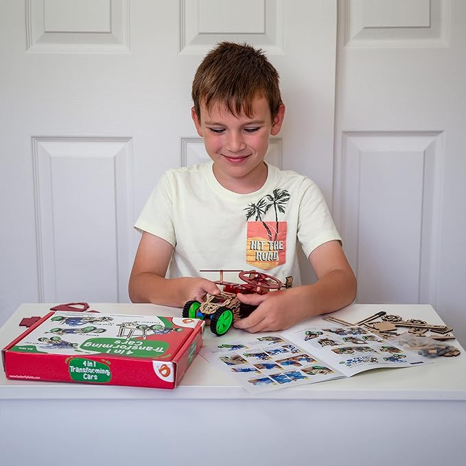 ButterflyEdufields 4in1 STEM Building Car Kits for Kids - DIY 3D Wooden Puzzle Toys, Educational STEM Gifts for Ages 6 to 12