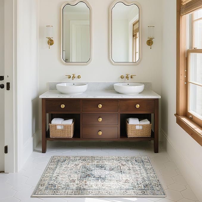 Machine Washable Throw Rugs for Entryway: Door Mat Indoor Entrance 2x3 Small Rug Stain Resistant Non-Slip Low Pile Soft Carpet for Kitchen Front Door Indoor Entry Bathroom Bedroom