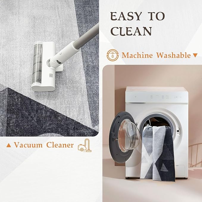 HOMFINE Washable Modern Area Rug - Geometric Style 8x10 Rugs for Living Room, Bedroom, Machine Washable Rug Soft Non Slip Non Shedding Area Rug - Grey, 8'x10'