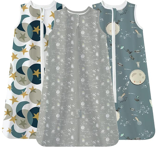 TotAha Sleep Sack 0-6 Months 3-Pack,Stretchy,Buttery Soft Swaddle Transition Sleeping Bag,Light Baby Wearable Blanket with 2-Way Safe Zippers for Boys Girls, 0.5 TOG