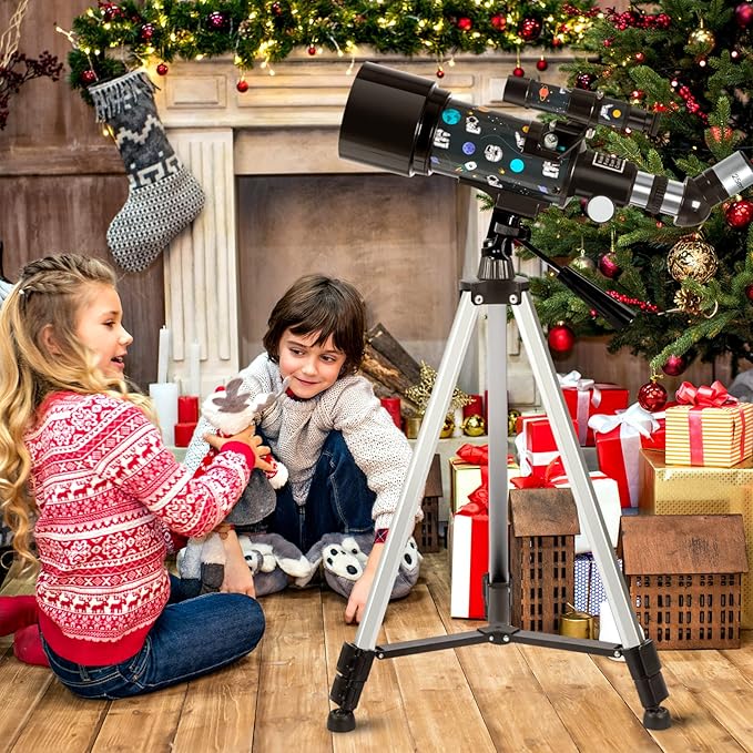 Telescope for Kids Adults Astronomy Beginners Over 8 Years Old, 70mm Aperture Astronomical Refractor Telescopes with Phone Adapter & Wireless Remote, Astronomy Space for Christmas Birthday