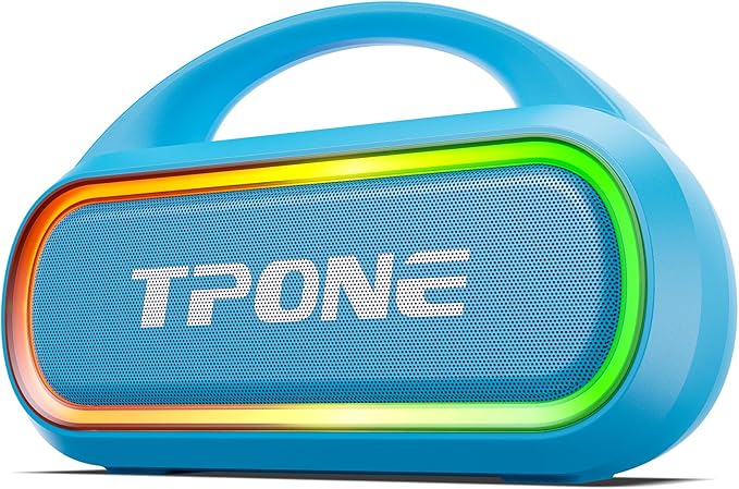 TPone Portable Bluetooth Speaker, 30W (Peak) Wireless Speaker for Outdoor Travel, 100ft Range, Multi-Colors Rhythm Lights, TWS Pairing, BT5.3, for Home/Party/Outdoor/Beach (Sky Blue)