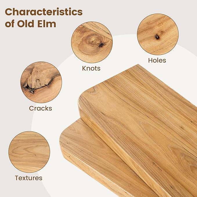 Rustic Elm Wood Floating Shelves for Wall Round Edge, 55"W x 9.2"D x 1.37"H, Set of 1 with Invisible Bracket, Wall Mounted Storage Shelves for Living Room Bedroom Kitchen Bathroom Decor, Natural