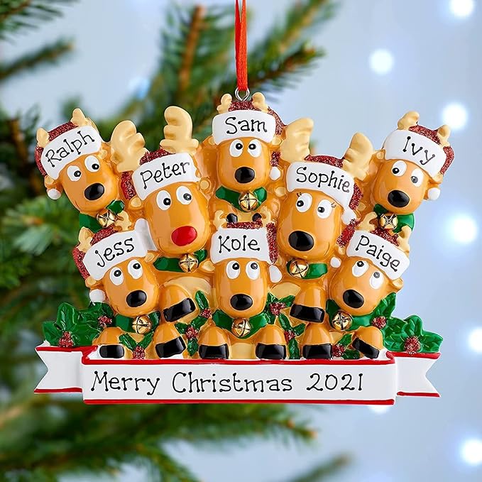 Personalized Christmas Ornaments 2025 Family of 2/3/4/5/6/7/8 Deer Christmas Ornaments Custom Name Customized Gifts for Xmas Tree,Family of 6