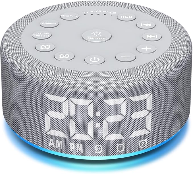 Upgraded 【3 in 1】 White Noise Sound Machine Alarm Clock Night Light with Double Alarms Backup Battery 30 Sleeping Sounds for Baby Kids Adults 32 Level Volume 5 Timers Memory Function 15 Wake Up Sounds