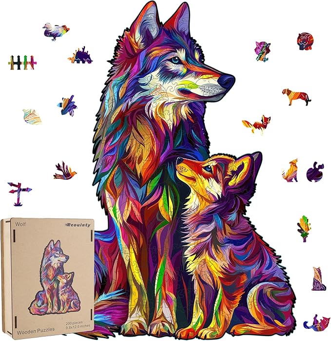Wolf Puzzles for Adult 500 Piece, Family Wooden Puzzle for Adult, Challenging Puzzle, Luxurious Shaped Wooden Puzzles for Adults, Family Game 15 x 19.2in