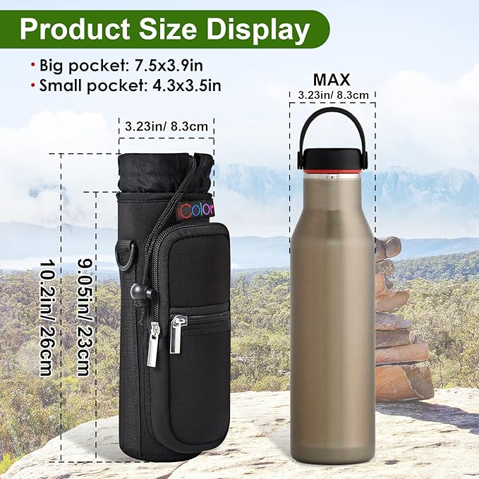 icolor Water Bottle Carrier Bag with Strap 25/32/40 oz Crossbody Bottle Holder with Phone Pocket Sling Sleeve Insulated Neoprene Water Bottle Pouch for Walking Travelling
