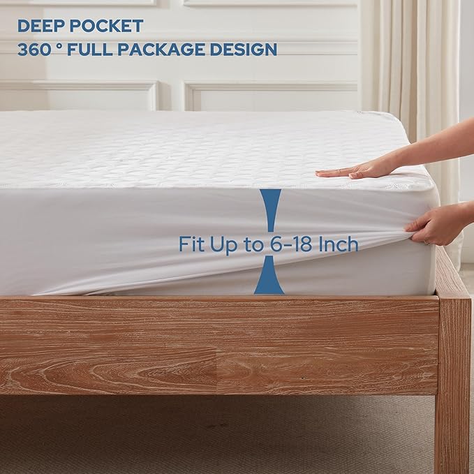 2 Pack Waterproof Mattress Protector, Queen Size Noiseless Mattress Pad with Deep Pocket Fitted Up to 6-18 inches, Soft Noiseless Bed Mattress Cover Washable for Home, Bedroom, Hotel