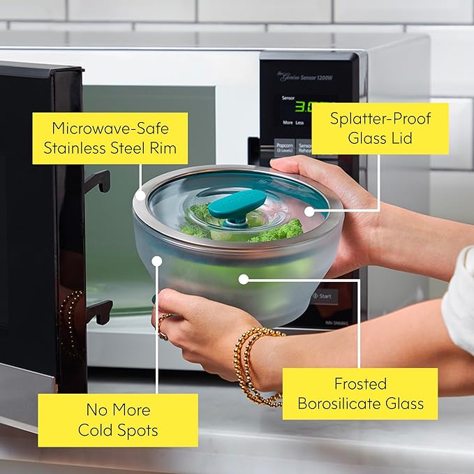 Anyday 8-Cup Microwave Cookware & Glass Container with Glass Lid, Plastic-Free Deep Food Storage | Stackable Airtight Steamer with Vented Lid for Microwave-Safe Reheating, Steaming Vegetables & Rice