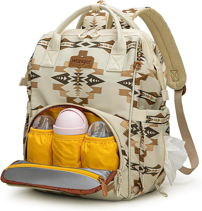 Wrangler Diaper Bag Backpacks Western Backpack Purses Multi-function Baby Bags for Mom with Waterproof Changing Pad & Pacifier Case