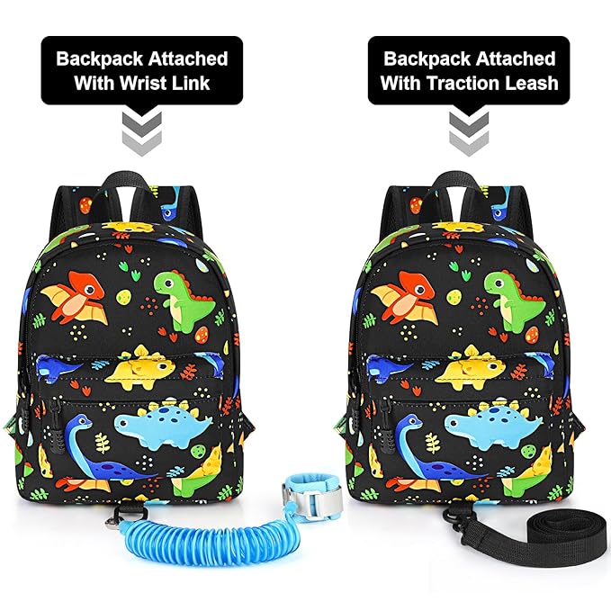 Accmor Toddler Backpack Leash, Cute Kids Backpack with Anti Lost Wrist Link, Mini Child Backpack Leash Baby Walking Harness for Travel, Small Dinosaur Backpack Tether for Boys Ages 1-3