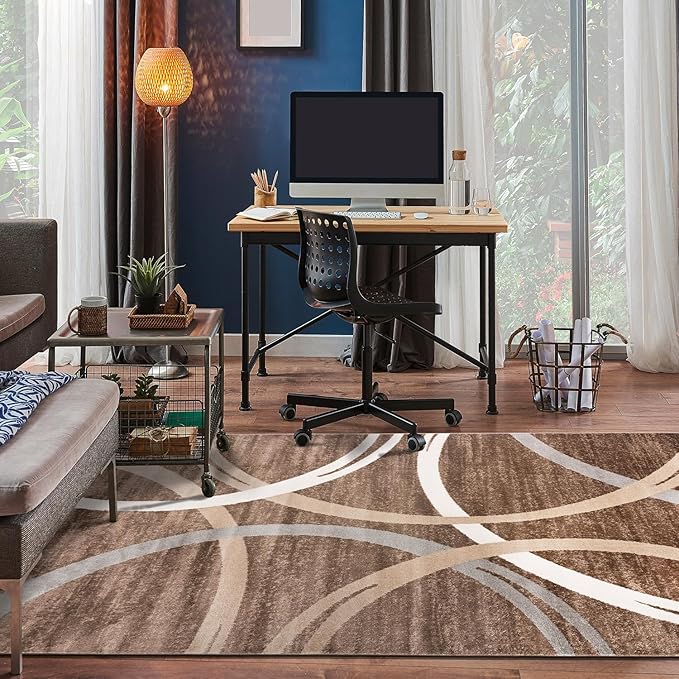 Rugshop Modern Wavy Circles Design Area Rug 5' 3" x 7' 3" Brown