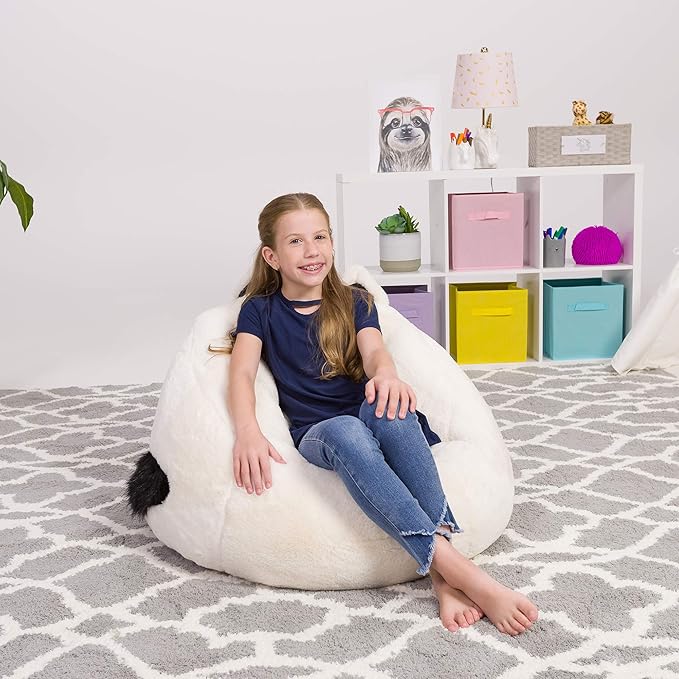 Posh Creations Cute Soft and Comfy Bean Bag Chair for Kids, Large, Animal - Ivory Cat