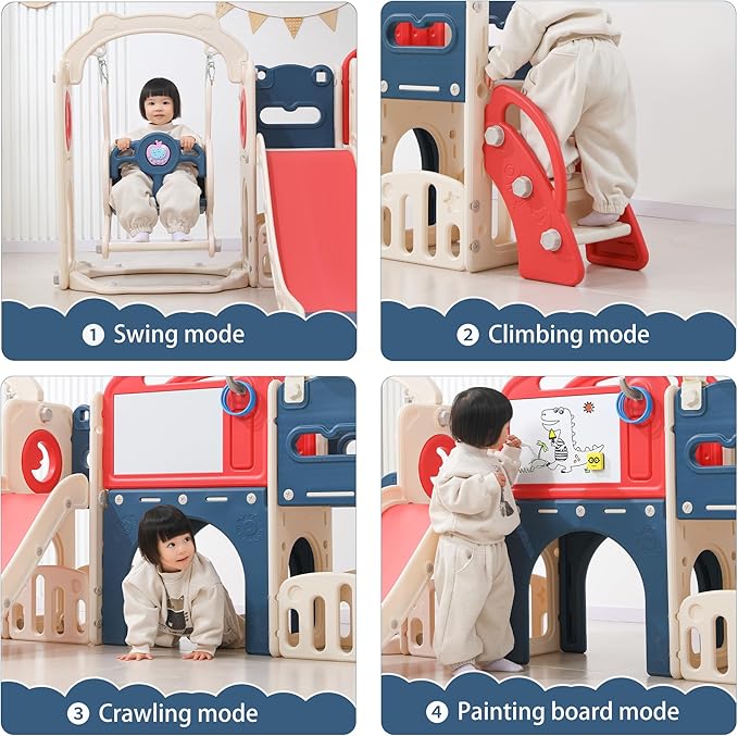 Toddler Outdoor Climber Playset with Basketball for Kids Ages 1 to 3 Years Slide and Swing Set 12 in 1 Playground Indoor Slide for Kids Durable Ecofriendly Plastic Backyard Playset Red