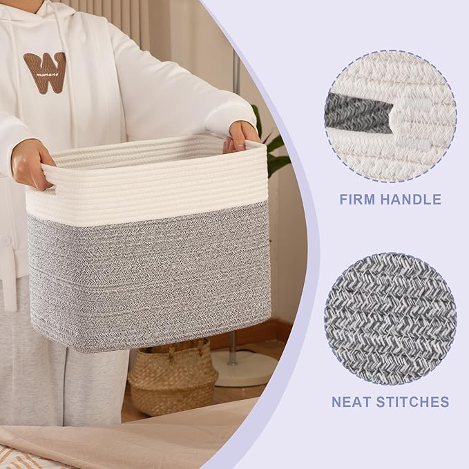 OIAHOMY Storage baskets for Shelf, Toy Storage Basket, Collapsible Storage Bins, Blanket Basket Living Room, Closet Storage for Bedroom, 15 x 9.8 x 11.8 Inches-Pack of 2-Grey, FSB-H-P-01