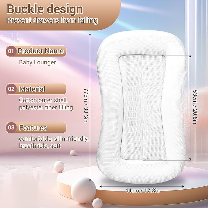 Baby Lounger for Newborn, Soft Organic Cotton Breathable Infant Lounger for for Home and Travel (Pink)